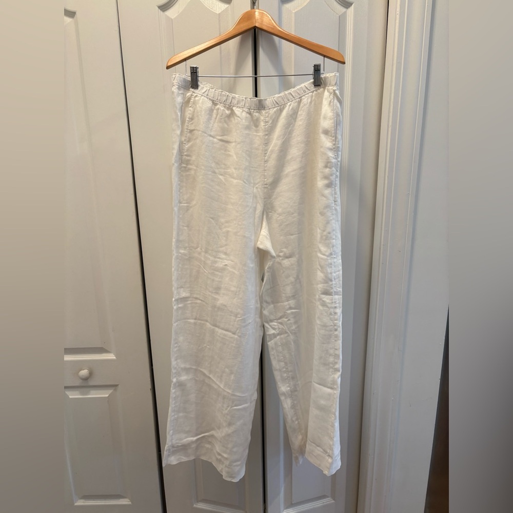 J. Crew White Linen-Blend Elastic-Waist Pants